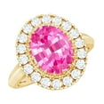 thumbnail image 1 of Rosec Jewels Certified Lab Grown Pink Sapphire Oval Engagement Ring with Halo (8X10mm, 4 Ct, AAAA Grade) - with Jewelry Box, 10K Yellow Gold, US 9.50, 1 of 7