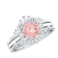 thumbnail image 1 of Rosec Jewels IGI Certified Lab Grown Pink White Diamond Bridal Ring Set - Fancy Pink Color and VS1 Clarity - Pink Diamond Ring With 2 Enhancers, 18K White Gold, US 9.50, 1 of 9