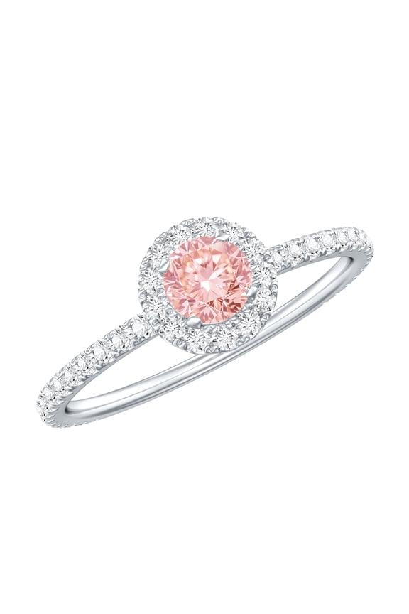 Lab Grown Pink White Diamond Engagement Ring - Fancy Pink Color VVS Clarity Pink Diamond - 1 Ct - with Jewelry Box, 925 Sterling Silver, US 4.00