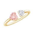 thumbnail image 1 of Rosec Jewels Lab Grown Pink White Diamond Toi Et Moi Heart Promise Ring - 1 Ct - Fancy Pink Color - VVS Grade - Gift For Women, 10K Yellow Gold, US 9.00, 1 of 7
