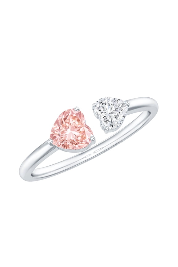 Lab Grown Pink White Diamond Toi Et Moi Heart Promise Ring - 1 Ct - IGI Certified Fancy Pink Gemstone Ring (VS1 Grade), 925 Sterling Silver, US 4.00