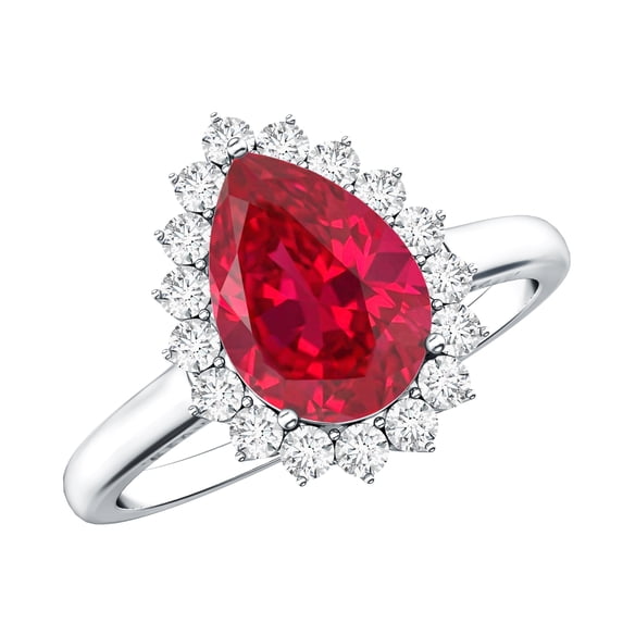 Rosec Jewels Lab Grown Ruby Ring with Diamond Halo for Women - 2.9 Carat - AAAA Grade Certified, 14K White Gold, US 3.00