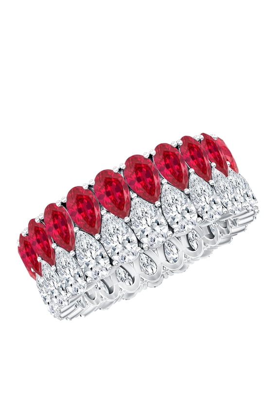 Lab Grown Ruby Wide Wedding Band for Women - AAAA Quality - Certified Ruby Diamond Band Ring - with Jewelry Box, 925 Sterling Silver, US 4.00