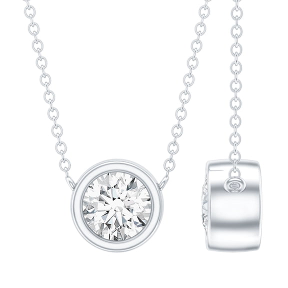 Rosec Jewels - Lab Grown Solitaire Diamond Circle Pendant (5 mm, 1/2 Ct EF-VS Quality Certified), 925 Sterling Silver