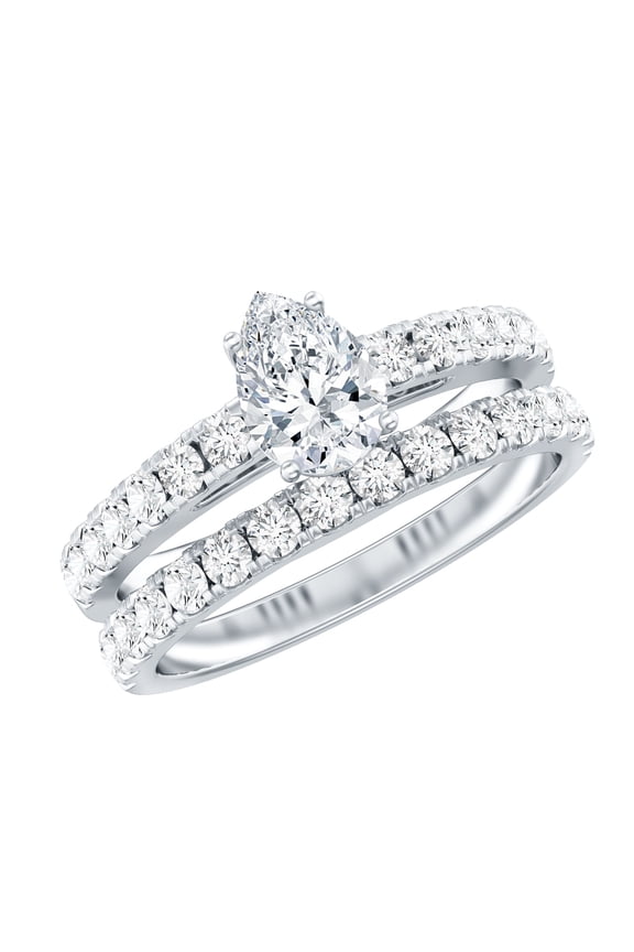 Lab Grown Wedding Engagement Rings Set with Band - 5X7 MM - EF-VS Quality, 925 Sterling Silver, US 4.00