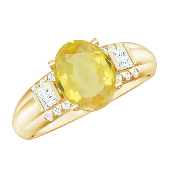 Rosec Jewels Lab Grown Yellow Sapphire Solitaire Statement Ring with Diamond - 8X10 mm, 14K Yellow Gold, US 5.50