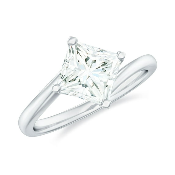 Rosec Jewels Lab Made Diamond Princess Cut Engagement Ring 1 Ct (Ef-Vs Quality, 6 mm) - Solitaire Bypass Ring for Women, 18K White Gold, US 7.00