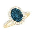 thumbnail image 1 of Rosec Jewels Ladies 2.5 CT Oval Cut London Blue Topaz Ring with Diamond Halo - December Birthstone Ring, 10K Yellow Gold, US 11.50, 1 of 8