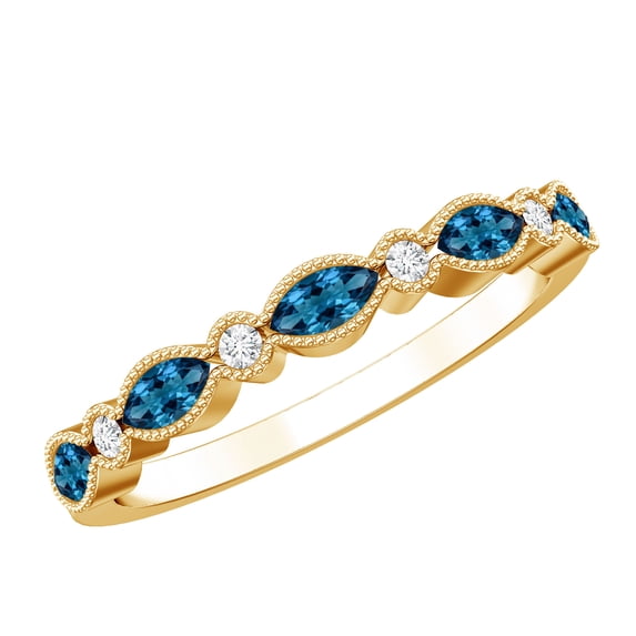 Rosec Jewels London Blue Topaz Anniversary Ring with Moissanite - Minimalist Half Eternity Ring - with Jewelry Box, 14K Yellow Gold, US 12.50