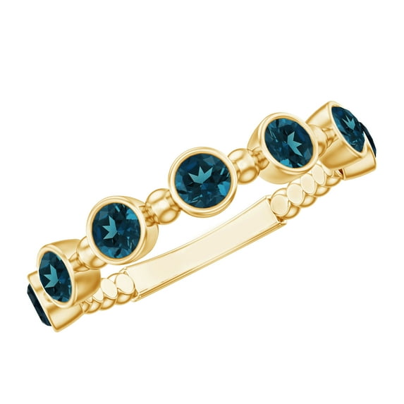 Rosec Jewels Natural London Blue Topaz Half Eternity Ring for Women - AAA Quality Blue Topaz Stacking Ring - Ready to Gift, 10K Yellow Gold, US 10.00
