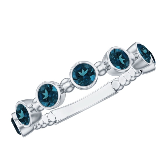 Rosec Jewels Natural London Blue Topaz Half Eternity Ring for Women - AAA Quality Blue Topaz Stacking Ring - Ready to Gift, 14K White Gold, US 11.50