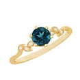 thumbnail image 1 of Rosec Jewels London Blue Topaz Promise Ring with Diamond, Beaded Leaf Ring - AAA Quality, 18K Yellow Gold, US 3.00, 1 of 9