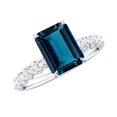 thumbnail image 1 of London Blue Topaz Solitaire Ring with Diamond Side Stones for Women -2.2 Carat, 14K White Gold, US 10.00, 1 of 8