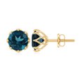 thumbnail image 1 of Rosec Jewels London Blue Topaz Solitaire Stud Earrings for Women - 7 mm - AAA Grade, 10K Yellow Gold, 1 of 7