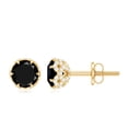 thumbnail image 1 of Rosec Jewels Lotus Basket Set Black Spinel Solitaire Stud Earrings with Diamond Accent, 10K Yellow Gold, 1 of 9