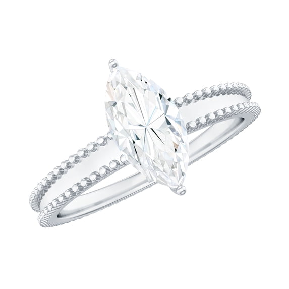 Rosec Jewels Moissanite Marquise Engagement Ring 1 Ct - Big Solitaire Ring for Women - 5X10 mm - D-VS1 Quality, 18K White Gold, US 12.50