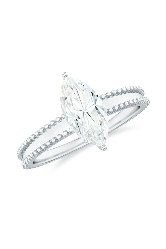 Moissanite Marquise Engagement Ring 1 Ct - Big Solitaire Ring for Women - 5X10 mm - D-VS1 Quality, 925 Sterling Silver, US 4.00