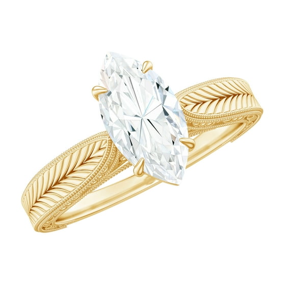 Rosec Jewels Moissanite Marquise Engagement Ring 1 Ct - 5X10 mm - Vintage Style Ring - D-VS1 Quality, 14K Yellow Gold, US 5.00