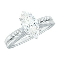 Rosec Jewels Moissanite Marquise Engagement Ring 1 Ct - 5X10 mm - Vintage Style Ring - D-VS1 Quality, 925 Sterling Silver, US 4.00