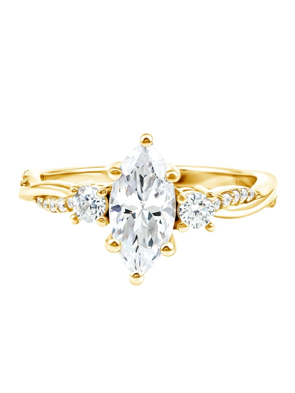 Certified Lab Grown Diamond Marquise Engagement Ring 1 Carat - EF-VS1 Quality - Diamond Solitaire Ring for Women, 10K Yellow Gold, US 7.00