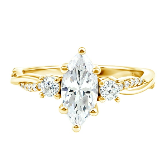 Rosec Jewels Marquise Engagement Ring (Certified Lab Created Diamond, 5x10mm, 1 Carat), 10K Yellow Gold, US 9.00