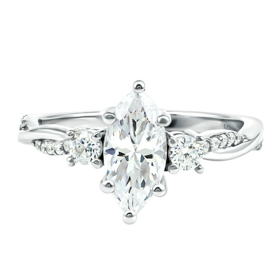 Rosec Jewels Marquise Engagement Ring (Certified Lab Created Diamond, 5x10mm, 1 Carat), 14K White Gold, US 12.50