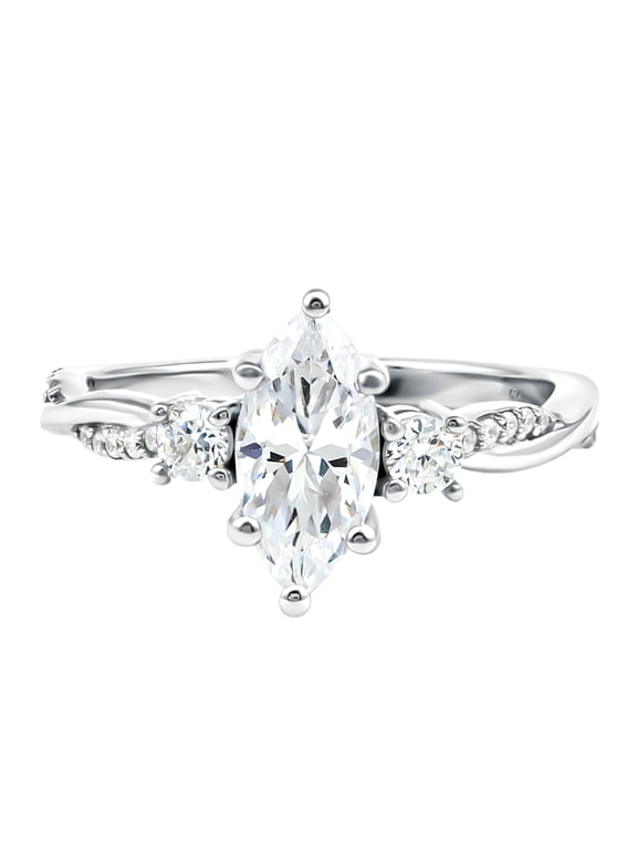 Certified Lab Grown Diamond Marquise Engagement Ring 1 Carat - EF-VS1 Quality - Diamond Solitaire Ring for Women, 925 Sterling Silver, US 6.00