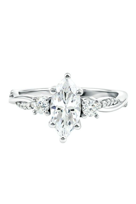 Marquise Engagement Ring (Certified Lab Created Diamond, 5x10mm, 1 Carat), 925 Sterling Silver, US 7.00