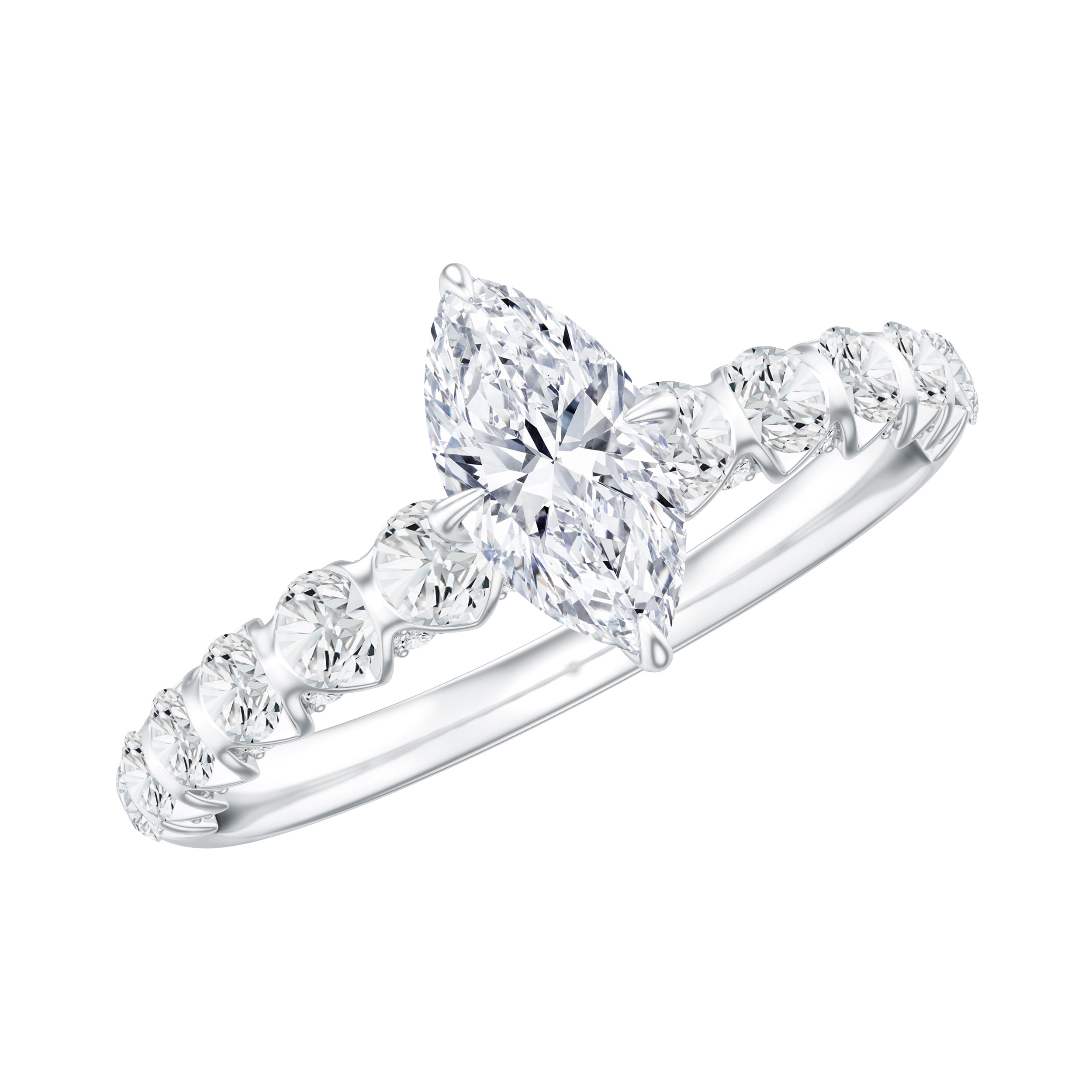 Rosec Jewels Marquise Moissanite Engagement Ring with Side Stones (4X8 mm, D-VS1 Grade), 10K White Gold, US 11.50
