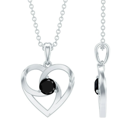 Rosec Jewels Minimal Black Onyx Gold Heart Necklace For Women, 10K White Gold
