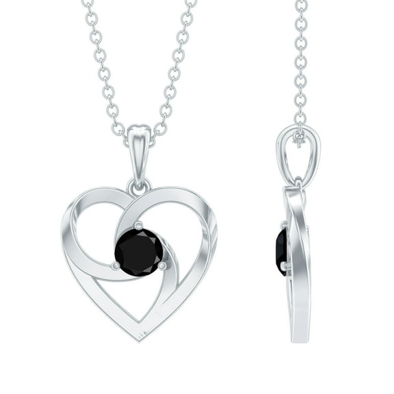 Rosec Jewels Minimal Black Onyx Gold Heart Necklace For Women, 925 Sterling Silver