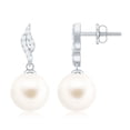 thumbnail image 1 of Rosec Jewels Minimal Drop Earrings with Freshwater Pearl and Diamond - 8 mm - AAA Grade, 18K White Gold, 1 of 8