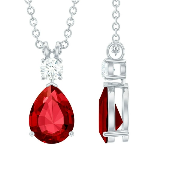 Rosec Jewels Minimal Drop Pendant with Created Ruby and Moissanite for Women (AAAA Quality), 925 Sterling Silver