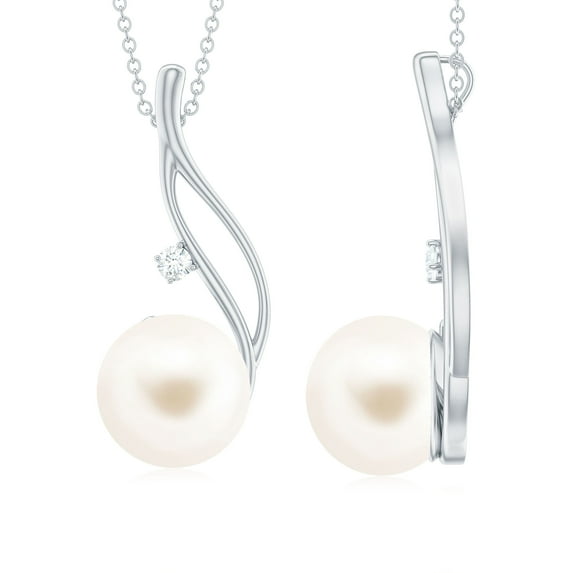 Rosec Jewels Minimal Freshwater Pearl Dangle Pendant with Diamond for Women (10 mm), 14K White Gold