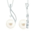 thumbnail image 1 of Rosec Jewels Minimal Freshwater Pearl Dangle Pendant with Diamond for Women (10 mm), 925 Sterling Silver, 1 of 7