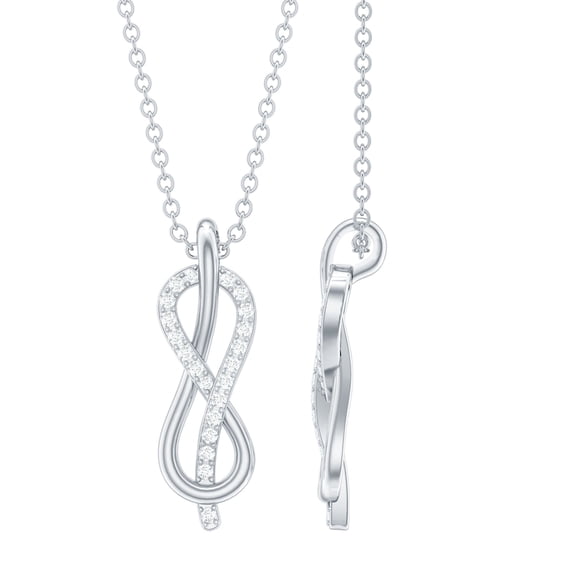 Rosec Jewels Natural Diamond Infinity Pendant Necklace - Love Knot Necklace - HI-SI Quality - Ready to Gift for Valentines, 925 Sterling Silver