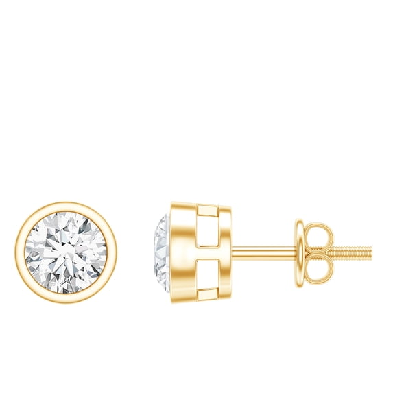 Rosec Jewels Minimal Moissanite Solitaire Stud Earrings for Women - D Color VS1 Clarity, 18K Yellow Gold