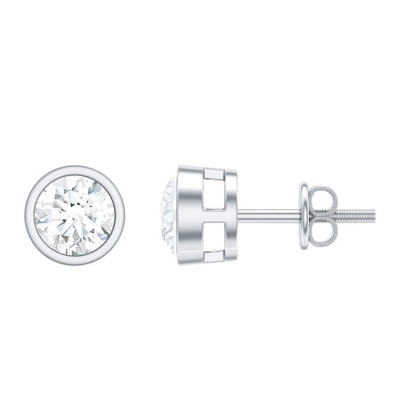 Rosec Jewels Minimal Moissanite Solitaire Stud Earrings for Women - D Color VS1 Clarity, 925 Sterling Silver