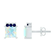 Rosec Jewels Minimal Stud Earrings with Ethiopian Opal and Blue Sapphire for Women - AAA Grade, 925 Sterling Silver