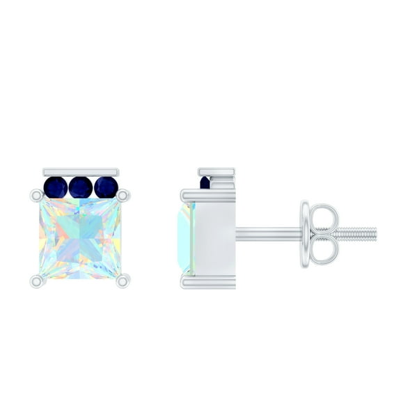 Rosec Jewels Minimal Stud Earrings with Ethiopian Opal and Blue Sapphire for Women - AAA Grade, 925 Sterling Silver