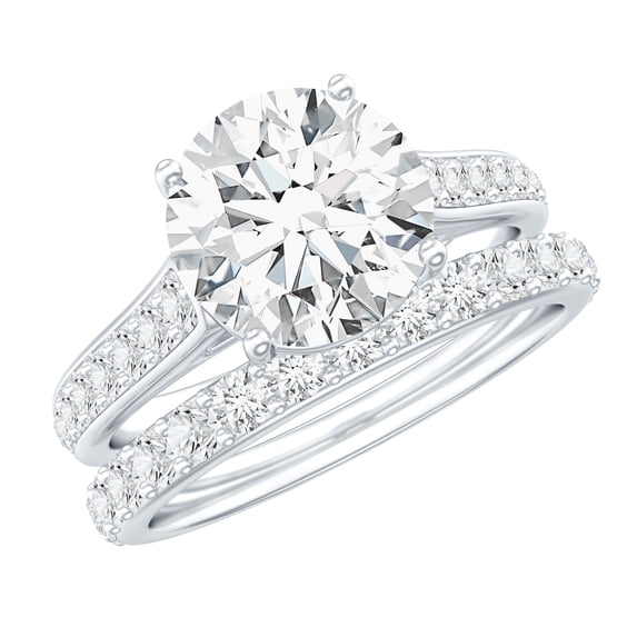 Rosec Jewels Moissanite 2 Carat Engagement Ring with Band - Wedding Ring Set - D-VS1 Grade Certified, 10K White Gold, US 3.00