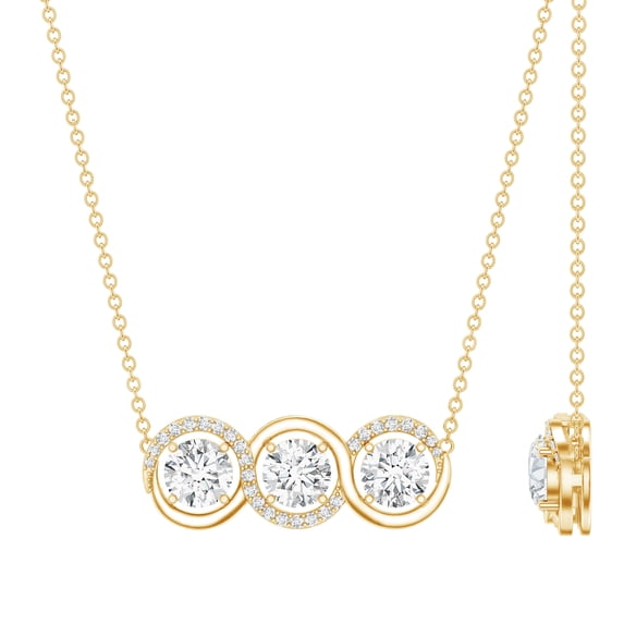 Rosec Jewels Moissanite 3 Stone Necklace (D-VS1 Quality) - Minimalist Bar Necklace for Anniversary - Ready to Gift, 18K Yellow Gold