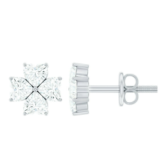 Rosec Jewels Moissanite Cluster Floral Stud Earrings for Women - D-VS1 Quality, 14K White Gold