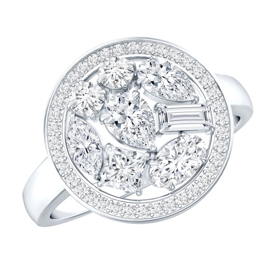 Rosec Jewels Moissanite Cocktail Ring for Women - D-VS1 Quality Certified Moissanite Large Cluster Ring with Halo - Ready to Gift, 10K White Gold, US 10.50