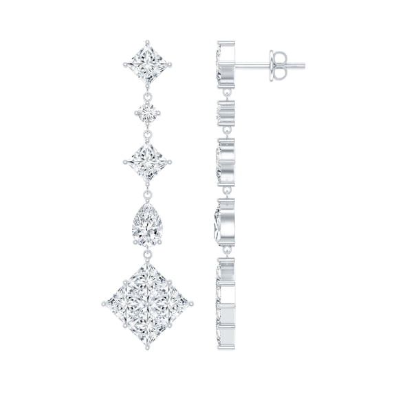 Rosec Jewels Moissanite Dangle Earrings for Women (D-VS1 Quality) - Cocktail Earrings with Screw Back - with Jewelry Box, 10K White Gold