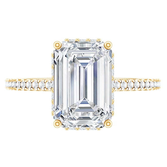 Rosec Jewels Moissanite Emerald Cut Engagement Ring 2 Carat - D-VS1 Quality Certified Moissanite Ring (6x8 MM), with Jewelry Box, 14K Yellow Gold, US 8.00