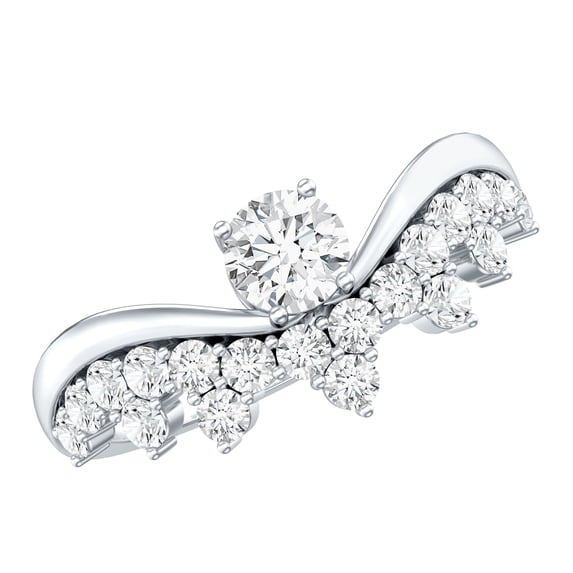 Rosec Jewels Moissanite Engagement Ring for Women, Designer Curved Ring - D-VS1 Grade, 10K White Gold, US 12.00