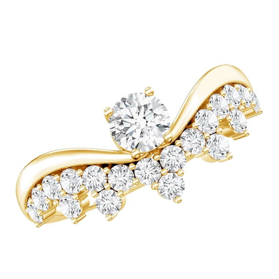 Rosec Jewels Moissanite Engagement Ring for Women, Designer Curved Ring - D-VS1 Grade, 14K Yellow Gold, US 5.50