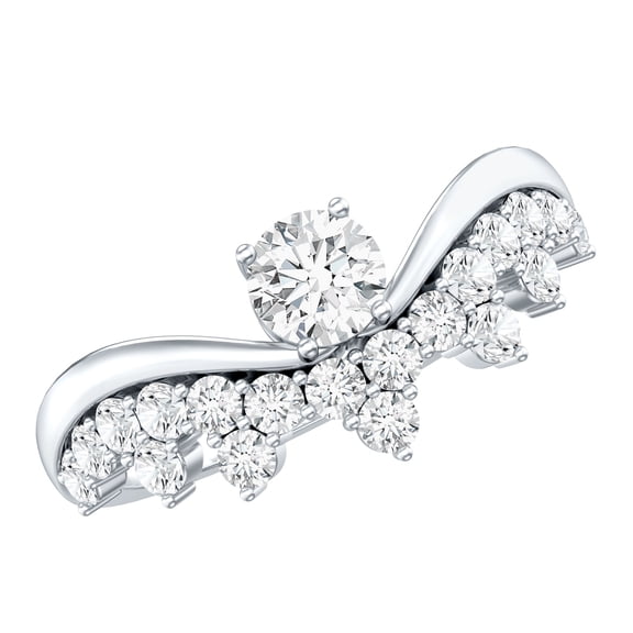 Rosec Jewels Moissanite Engagement Ring for Women, Designer Curved Ring - D-VS1 Grade, 925 Sterling Silver, US 4.00