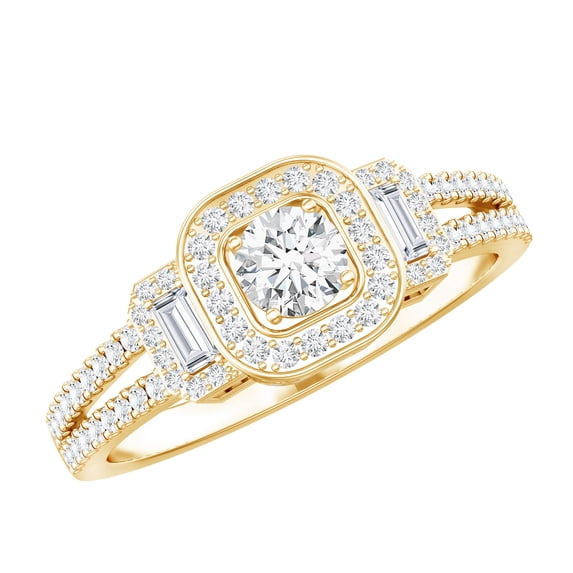 Rosec Jewels Moissanite Engagement Ring for Women, Vintage Inspired Ring (D-VS1 Quality), 10K Yellow Gold, US 10.00